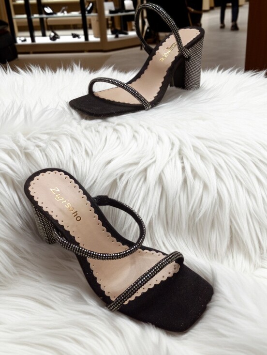 Zigi Soho Shoes - New Zigi Soho Daleyza Black Rhinestone Jeweled Studded Heeled Sandals SZ 7.5 M